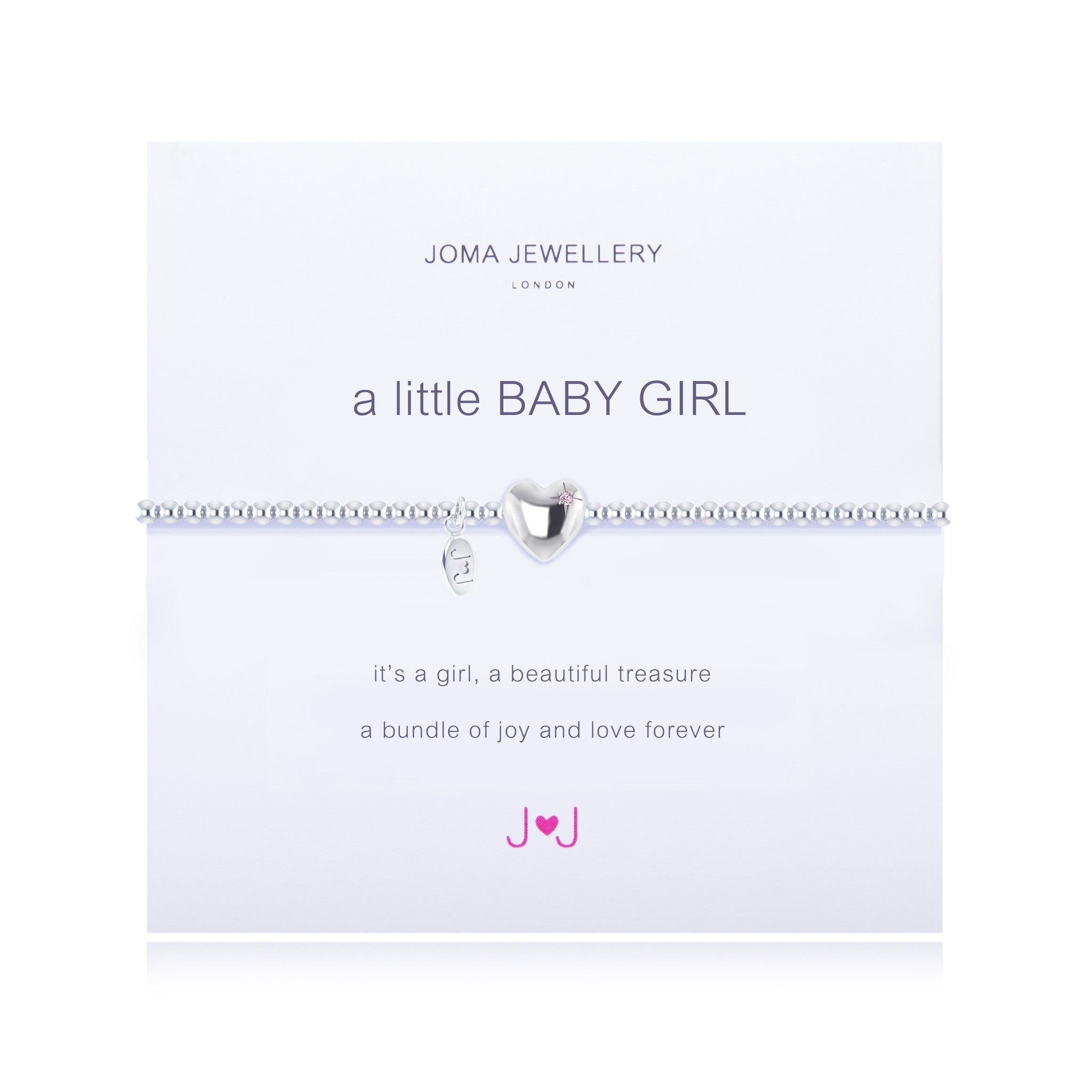 Joma 'A Little Baby Girl' Heart with Pink Corner Crystal Bracelet