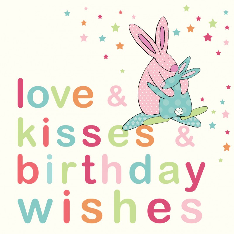 Children’s Birthday Card. Bunny Cuddle