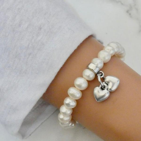 Puffed Heart Fresh Water Pearl Bracelet - Orli