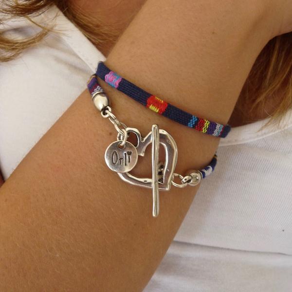 Silver Hammered Heart Friendship Bracelet In Various Colours - Orli