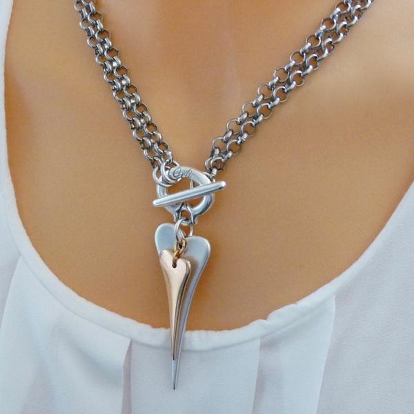 2 In 1 Long Or Short Necklace With Pointed Hearts - Orli