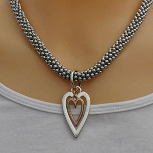 Beaded Chunky Necklace With Heart Pendant - Orli