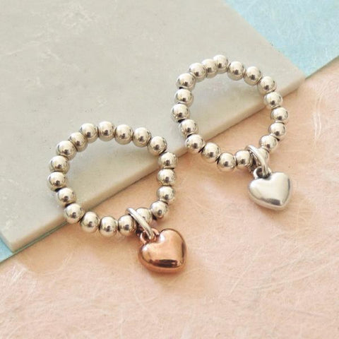 Silver Beads & Mini Puffed Heart Ring by Orli