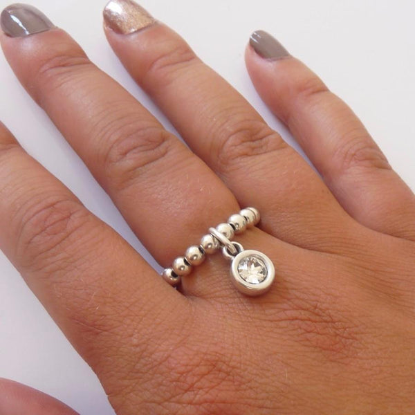 Silver Beads Ring With Crystal - Orli