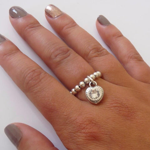 Copy of Silver Beads & Crystal Heart Ring - Orli