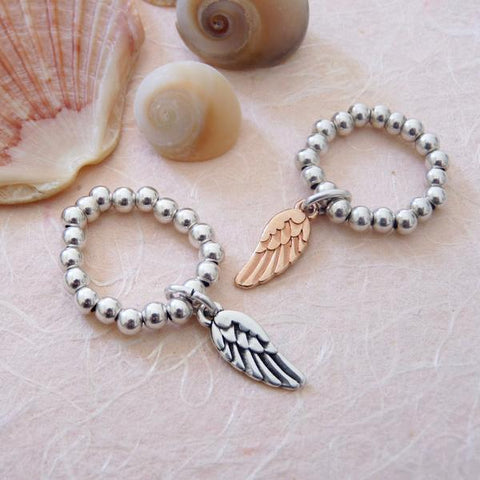 Silver Beads & Angel Wing Ring by Orli