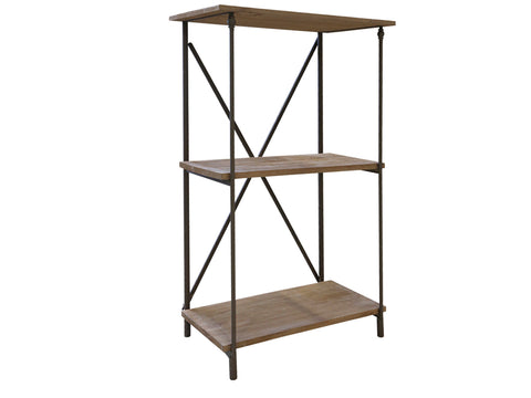 Distressed Iron Bookcase with 3 Rustic Wooden Shelves