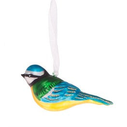 Glass Blue Tit Hanging Decoration