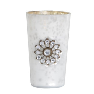 Large Frosted Glass Jewel Votive Holder