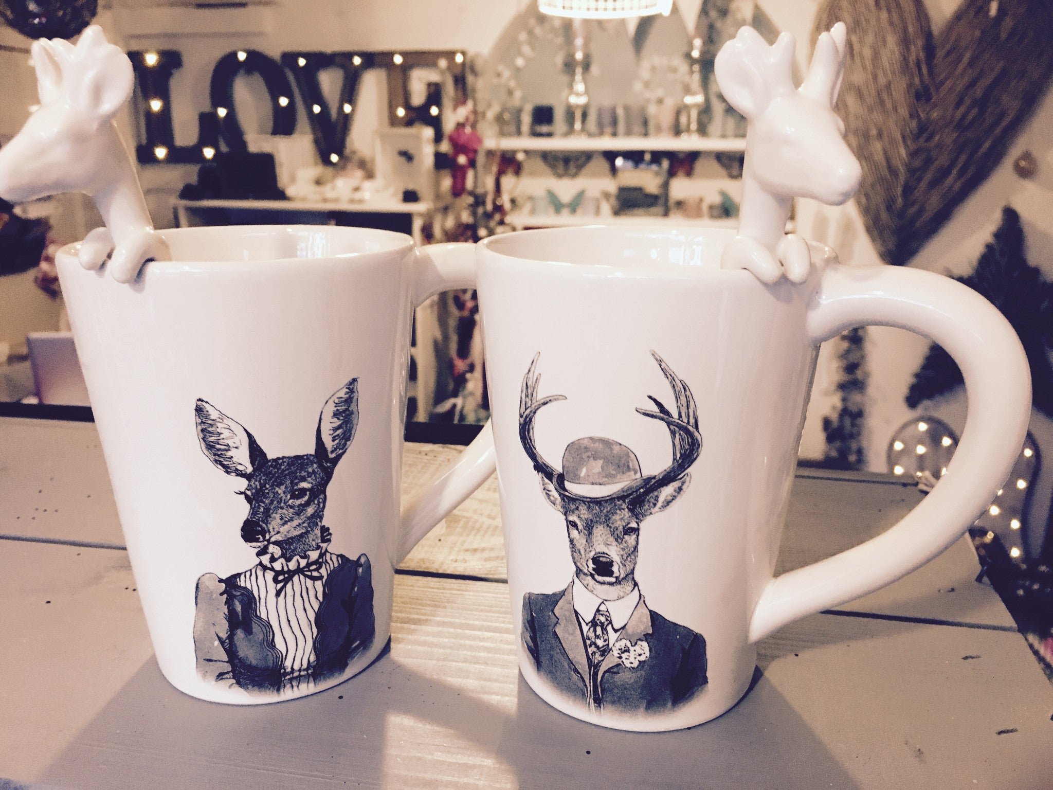 Set of 2 Male and Female Deer Mugs