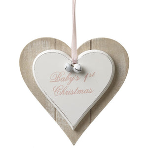 Hanging Wooden Heart... Baby's 1st Christmas (Pink)