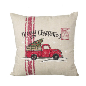 Merry Christmas Red Truck Square Cushion