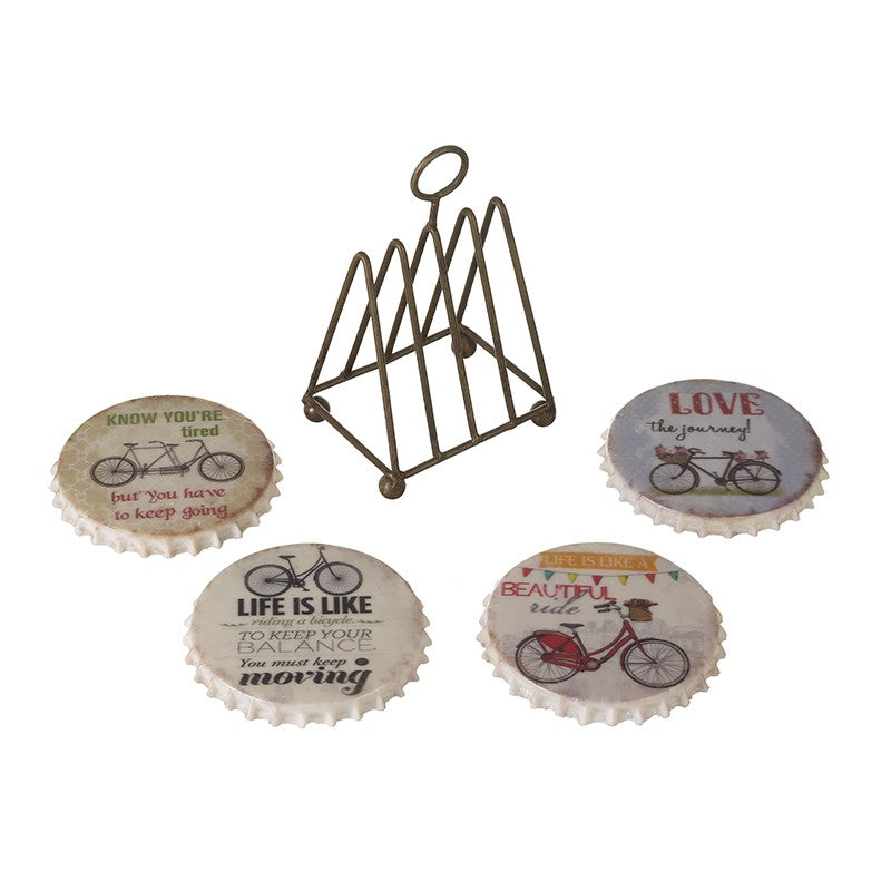 Bicycle Coasters Set In Wire Rack