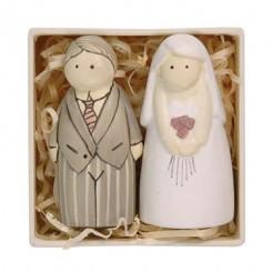 Wooden Bride & Groom figures in gift box