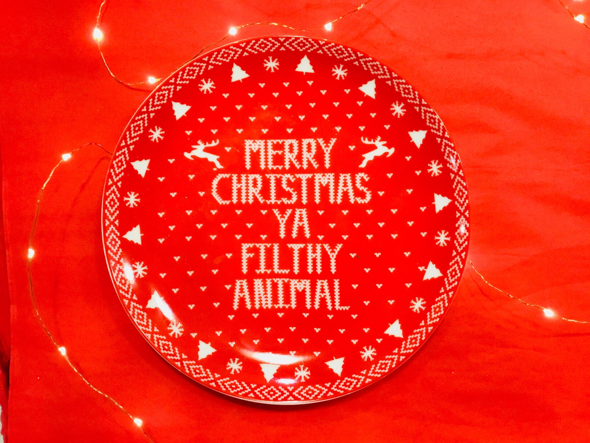 Merry Christmas You Filthy Animal Side Plate - Red