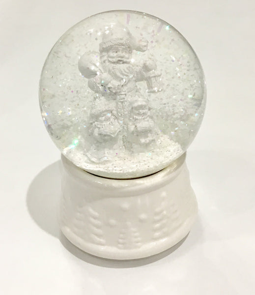 Musical White Santa Snow Globe