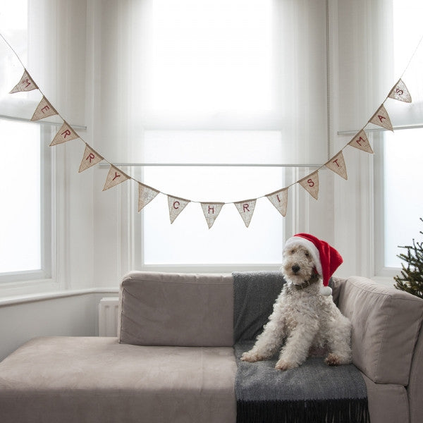 Merry Christmas Hessian Burlap Bunting - Vintage Noel