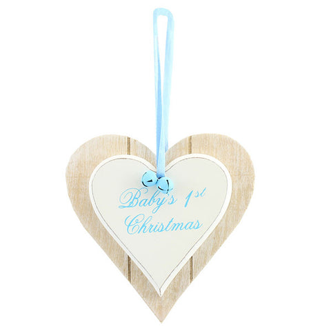 Hanging Wooden Heart... Baby's 1st Christmas (Blue)