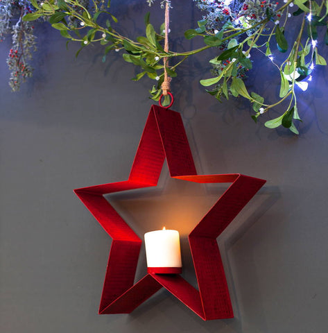 Large Red Star Tea Light Holder